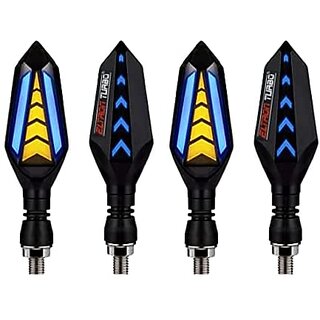                       Eltron Turbo Original Imported Flexible Running Arrow Style Blinker Bright Yellow Amp Blue Led Indicators Universal For All Bike Models Motorcycle Turn Signal Lights (Pack Of 4)                                              