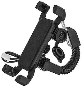 Wox 360 Degree Adjustable Universal Bike  Scooty Mobile Phone Holder With Fastest Charging Slot Mobile Holder Black