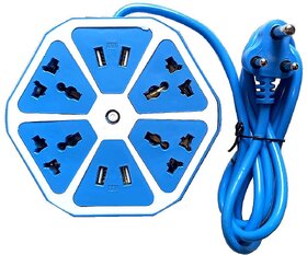 Rewy Made In India Heavy Duty Electrical Extension Cord Hexagon Cord Power Socket With 4 Usb Port For Computer/Mobile 4