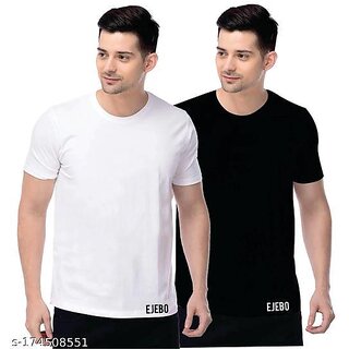                       Poly Blend Black Short Sleeves Solid Tshirts (Pack Of 2)                                              