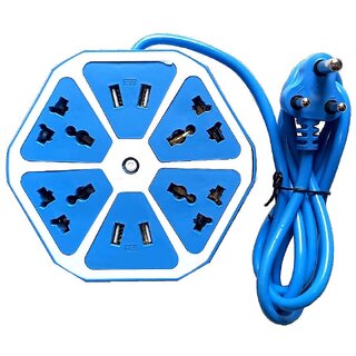                       Rewy Made In India Heavy Duty Electrical Extension Cord Hexagon Cord Power Socket With 4 Usb Port For Computer/Mobile 4                                              