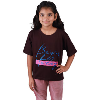                       Kid Kupboard Cotton Girls T-Shirt, Black, Half-Sleeves, Crew Neck, 7-8 Years KIDS5773                                              
