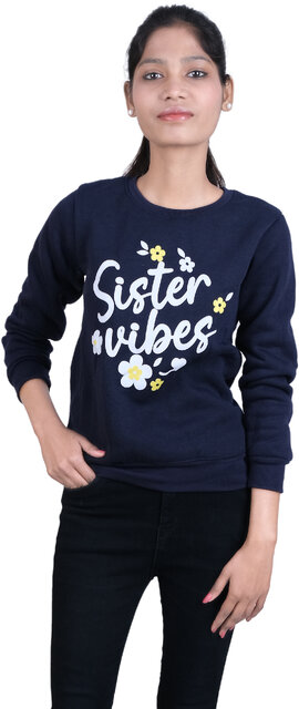 Buy Kid Kupboard Cotton Girls Sweatshirt Dark Blue Full Sleeves