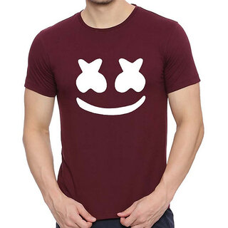                      Code Yellow Marshmello logo Maroon Pure Cotton Round Neck Printed T-Shirt For Men                                              