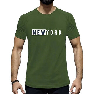                       Code Yellow New_York logo Olive Pure Cotton Round Neck Printed T-Shirt For Men                                              