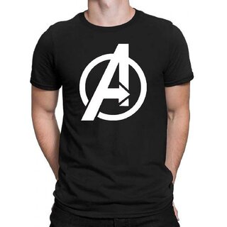                       Code Yellow Avengers logo Black Pure Cotton Round Neck Printed T-Shirt For Men                                              