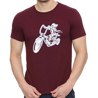                       Code Yellow Maroon Pure Cotton Round Neck Printed T-Shirt For Men                                              