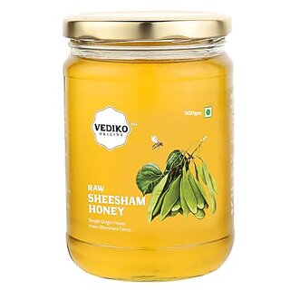                       Vediko Organic Farm Fresh Raw Sheesham Honey (500GM) 100 Pure and Natural Unprocessed Single Origin Original Honey from Sheesham Farms  Chemical Free No Sugar No Adulteration                                              