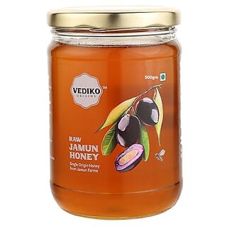                       Vediko Organic Farm Fresh Raw Jamun Honey (500GM) 100 Pure And Natural Unprocessed Single Origin Original Honey from Jamun Farms  Rich in Antioxidants  Chemical Free No Sugar No Adulteration                                              