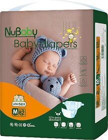 Nubaby Diapers, Medium (M), 82 Count, 6-11 kg jumbo up to 12 hours absorption, leakage Protection Diaper, 360 elastic wa