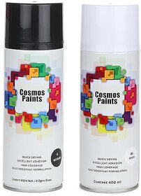 SAG Cosmos Paints Matt Black  Gloss White Spray Paint 400 ml (Pack of 2)