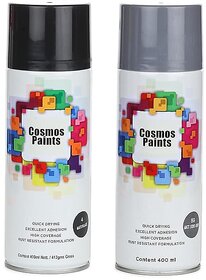 SAG Cosmos Paints Matt Black  Matt Light Grey Spray Paint 400 ml (Pack of 2)