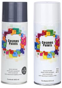 SAG Cosmos Paints Matt Black Grey  Matt White Spray Paint 400 ml (Pack of 2)