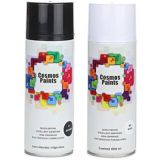 SAG Cosmos Paints Matt Black  Gloss White Spray Paint 400 ml (Pack of 2)