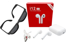 Combo I12 Bluetooth Ear Buds  Black Sunglases   Bluetooth Headset In Ear Earbuds With Mic Touch Sensor With And High Bas