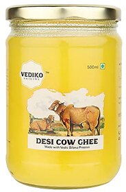 Vediko A2 Gir Cow Ghee 500ml Glass Jar  100 Pure Ghee  Vedic Bilona Method Ghee  Natural And Healthy Sahiwal Breed Cow's Milk  Boost Your Energy with Lab-Tested Premium And Traditional Ghee