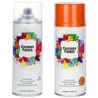                       SAG Cosmos Paints Clear Lacquer  Hanuman Orange Spray Paint 400 ml (Pack of 2)                                              