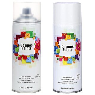                       SAG Cosmos Paints Clear Lacquer and Matt White Spray Paints Combo Pack (400ML-2 Pcs)                                              