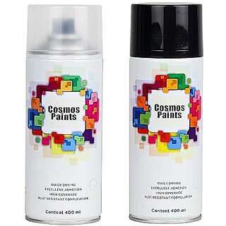                       SAG Cosmos Paints Spray Paint Clear Lacquer  Gloss Black 400ml(Combo of 2)                                              
