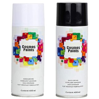                       SAG Cosmos Paints Gloss Black  Gloss White Spray Paint 400 ml (Pack of 2)                                              