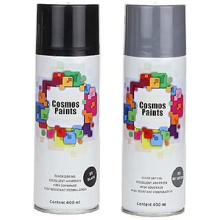                       SAG Cosmos Paints Gloss Black  Matt Light Grey Spray Paint 400 ml (Pack of 2)                                              