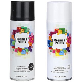                       SAG Cosmos Paints Gloss Black  Matt White Spray Paint 400 ml (Pack of 2)                                              