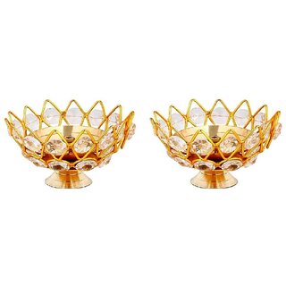                       Royal Overseas Brass with Crystal Diya for Home and Office Lighting Combo Set (Pack of 2)                                              