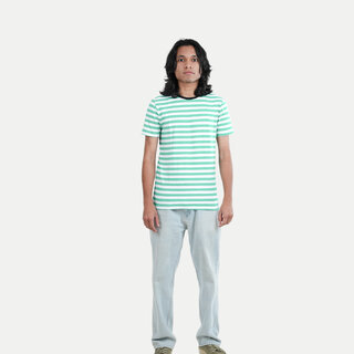                       Boys Green Crew neck Striped T-shirt                                              