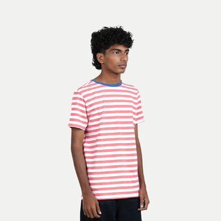                       Boys Red Crew neck Striped T-shirt                                              