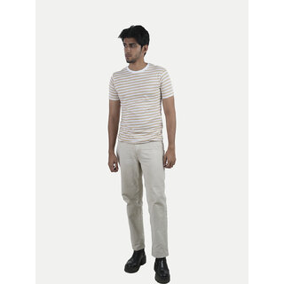                       Mens Beige Crew neck Striped T-shirt                                              