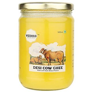                       Vediko A2 Gir Cow Ghee 500ml Glass Jar  100 Pure Ghee  Vedic Bilona Method Ghee  Natural And Healthy Sahiwal Breed Cow's Milk  Boost Your Energy with Lab-Tested Premium And Traditional Ghee                                              
