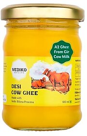 Vediko A2 Gir Cow Ghee 100ml Glass Jar  100 Pure Ghee  Vedic Bilona Method Ghee  Natural And Healthy Sahiwal Breed Cow's Milk  Boost Your Energy with Lab-Tested Premium And Traditional Ghee