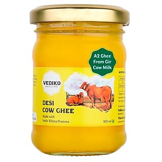                       Vediko A2 Gir Cow Ghee 100ml Glass Jar  100 Pure Ghee  Vedic Bilona Method Ghee  Natural And Healthy Sahiwal Breed Cow's Milk  Boost Your Energy with Lab-Tested Premium And Traditional Ghee                                              