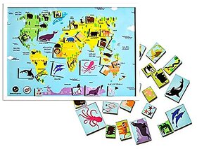 ilearnngrow - Animals Found in The Continent Magnetic Board (Size: 17 x 24 x 1) Made by MDF Maps for 3 Years Unisex Kids