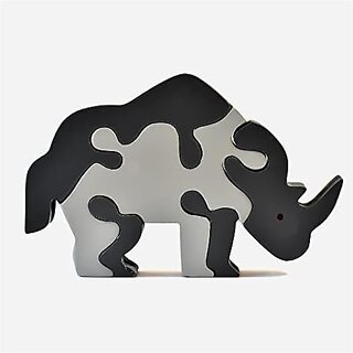 ilearnngrow Wooden Animal Puzzle for Kids | Rhino Puzzle Animal & Shapes Jigsaw Puzzle | Wooden Puzzle for Kids I Learning be a Fun Activity for 2 3 4 5 5+ Year Boys and Girls