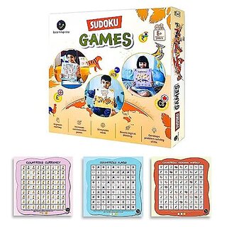                      ILEARNNGROW Countries Wooden Sudoku Brain Games for Smart Minds : Set of 3 Wooden Sudoku Puzzles of Countries - Flags Currency National Animals | Helps to Improves General Knowledge for Kids.                                              