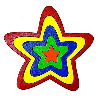                       Ilearnngrow Wooden Star Puzzle (Sz: 7x7x1) Size Shape & Color Sorter Fun Toys for 1-6 Years Unisex Kids                                              