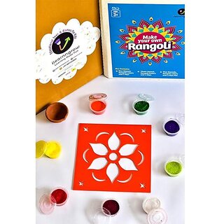                       ilearnngrow Rangoli Kit Pack Includes 1 Peacock Rangoli Stencil Six Rangoli Colors & 1 Earthern Diya                                              