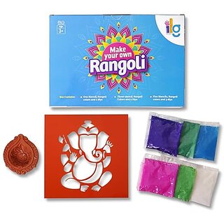                       Ilearnngrow Rangoli Kit Includes Ganesha Rangoli Stencil 6 Rangoli Colors & 1 Earthern Diya                                              