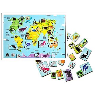                       ilearnngrow - Animals Found in The Continent Magnetic Board (Size: 17 x 24 x 1) Made by MDF Maps for 3 Years Unisex Kids                                              