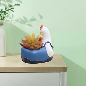 Homeberry Animal Resin Creative Hen Shape Succulent Planter Pot/Flower Garden Decor,Office Decorative Showpiece  -  12 cm (Resin, Multicolor)