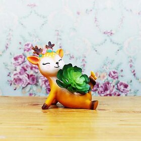 Homeberry Resin Queen sleeping Deer Planters - Indoor Succulent Small Plants Planter,Home Decorative Showpiece  -  12 cm (Resin, Multicolor)