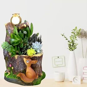 Homeberry Forest Owl Deer Cat Bird Wood Tree Flower pots Bonsai Succulent Plants Decorative Showpiece  -  15 cm (Resin, Multicolor)