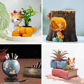 Homeberry Handmade Resin 4 Pot of Flower,Pen,Holder Design Resin Succulent Pots Home Decorative Showpiece  -  10 cm (Resin, Multicolor)