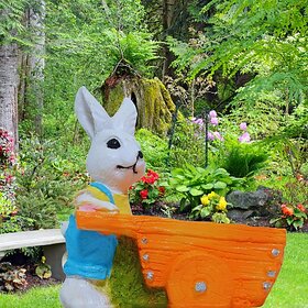 Homeberry Handmad Resin Rabbit Pulling Trolley Flower Pot Decorative Showpiece  -  13 cm (Resin, Multicolor)