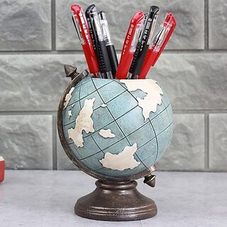                       Homeberry Handmade Globe Pen/Pencil Holder Stand For Study/Office Table Decorative Showpiece  -  12 cm (Resin, Multicolor)                                              