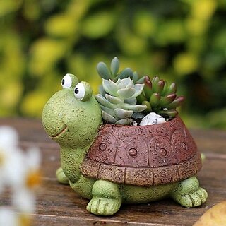                       Homeberry Handicrafted Resin Green Turtle Creative Succulent Flower Pots,Home and Balcony Decorative Showpiece  -  9 cm (Resin, Multicolor)                                              