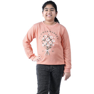                       Kid Kupboard Cotton Girls Sweatshirt, Light Orange, Full-Sleeves, Crew Neck, 13-14 Years KIDS5807                                              