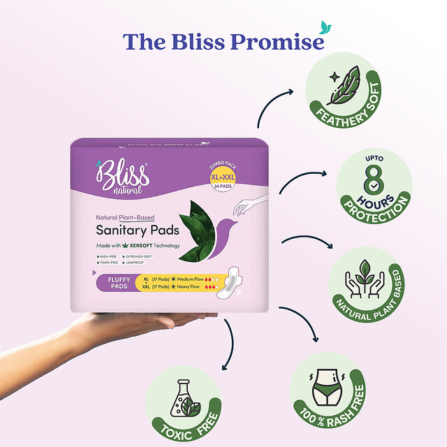 Bliss Natural Organic Sanitary Pads For Women  Jumbo Mix pack  Size - XL,XXL  Pack Of 32 Pads