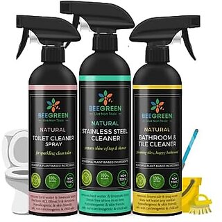                       Beegreen BathBliss Kit 1 | Bathroom & Tile Cleaner Stainless Steel Cleaner Toilet Cleaner (Pack of 3)                                              
